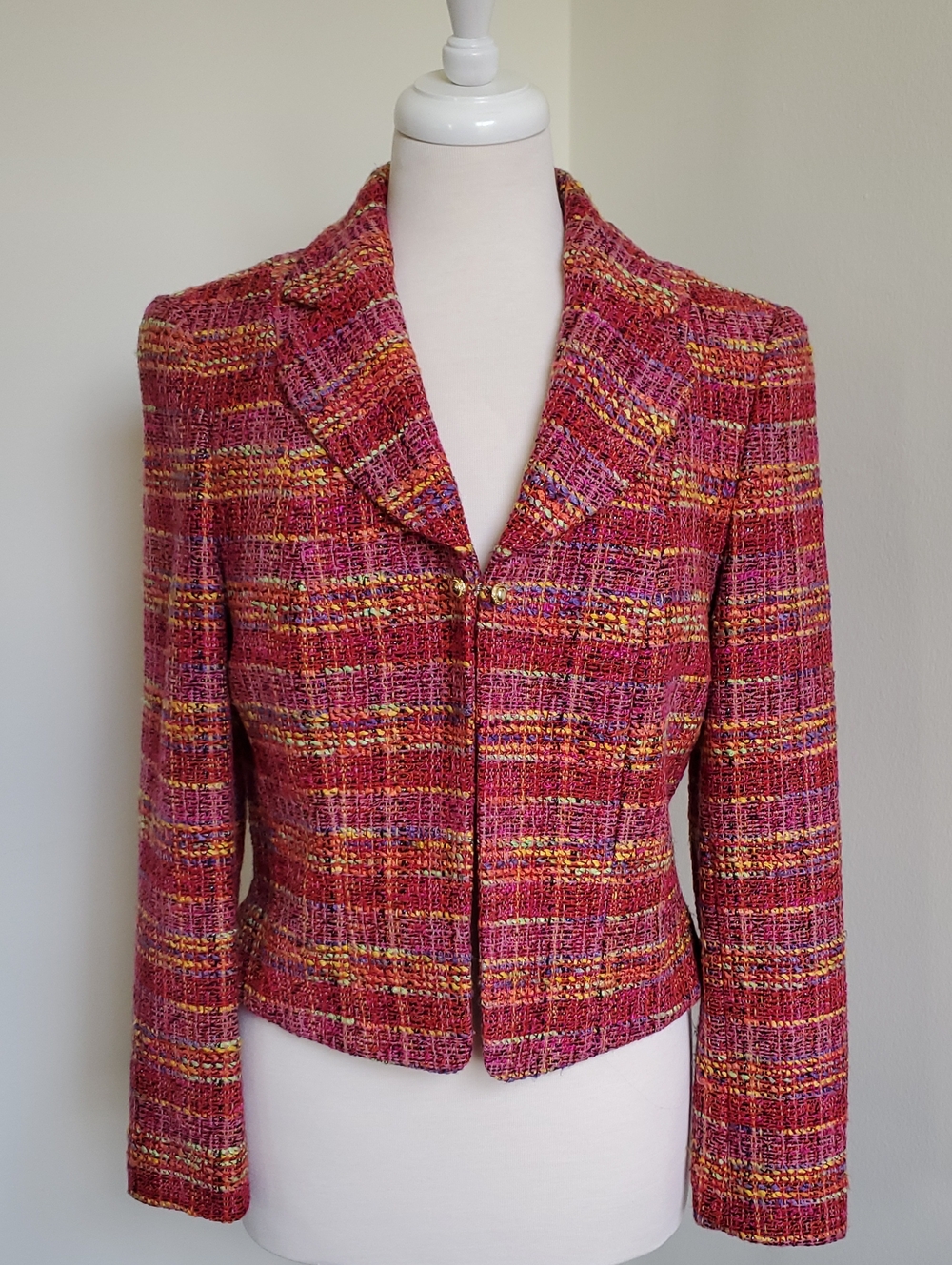 Rena Lange Wool Blend Blazer In Pink/Orange/Red Tweed Size 10 US